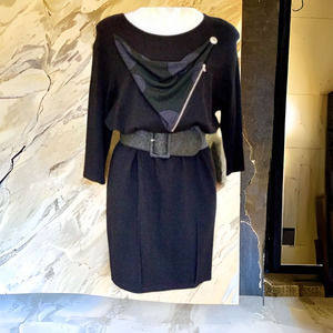 NY77 Design Zipper Trim Sweater Dress in Black Size Medium